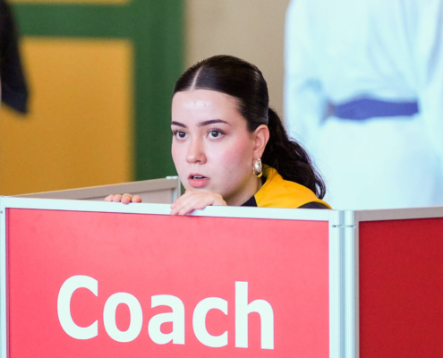 Wettkampfszene von Karate Hofsteig bei der Landesmeisterschaft 2026 in Lauterach mit hoher Intensität und starken Leistungen im Kata und Kumite