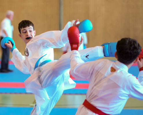 Intensive Kumite und Kata Wettkämpfe von Karate Hofsteig bei der Landesmeisterschaft 2026 in Lauterach mit schnellen Angriffen und präzisen Bewegungen