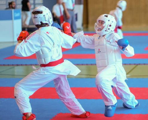 Intensive Kumite und Kata Wettkämpfe von Karate Hofsteig bei der Landesmeisterschaft 2026 in Lauterach mit schnellen Angriffen und präzisen Bewegungen