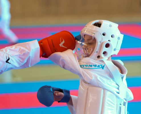 Intensive Kumite und Kata Wettkämpfe von Karate Hofsteig bei der Landesmeisterschaft 2026 in Lauterach mit schnellen Angriffen und präzisen Bewegungen