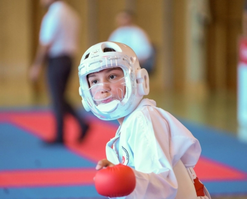 Wettkampfszene von Karate Hofsteig bei der Landesmeisterschaft 2026 in Lauterach mit hoher Intensität und starken Leistungen im Kata und Kumite